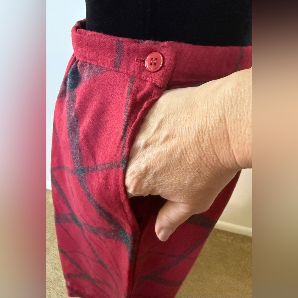 Vintage Russ Togs Red Gray plaid midi wool blend Christmas skirt pockets 12 EUC - Picture 3 of 9